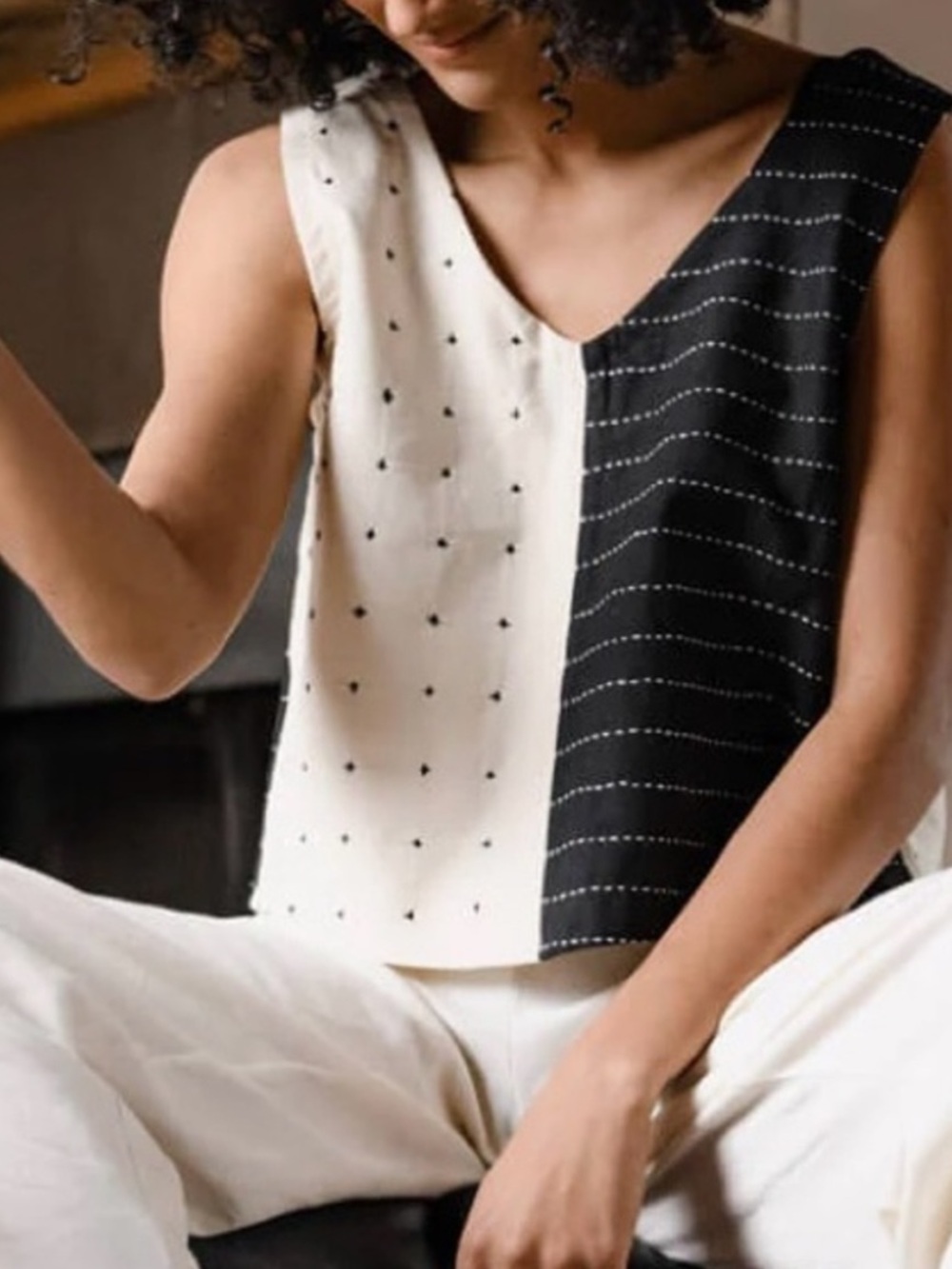 Anchal Project Two Tone Cropped Boxy Colorblock Tank Boho Vegan Organic Handmade